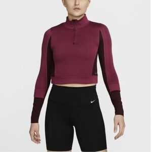 Nike Therma-FIT ADV Pullover 1/4 Zip Cropped Running Top Maroon Womens Large‎